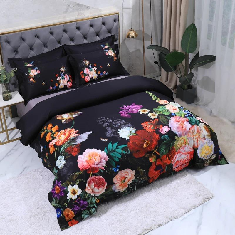 Luxury Black Patterned Cotton Bedding Set