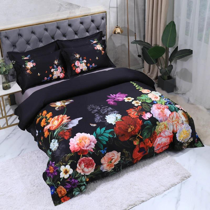 Luxury Black Patterned Cotton Bedding Set