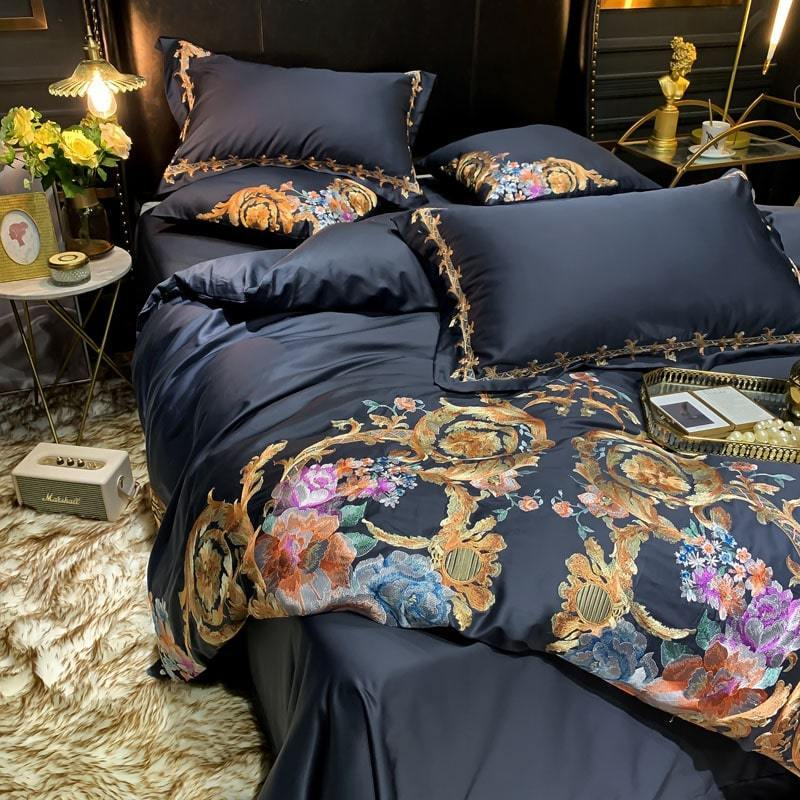 Luxury Dark Cotton Patterned Bedding Set