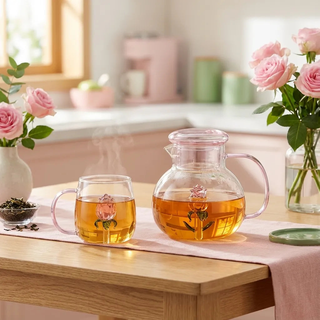 Delicate Floral Clear Tea Pot