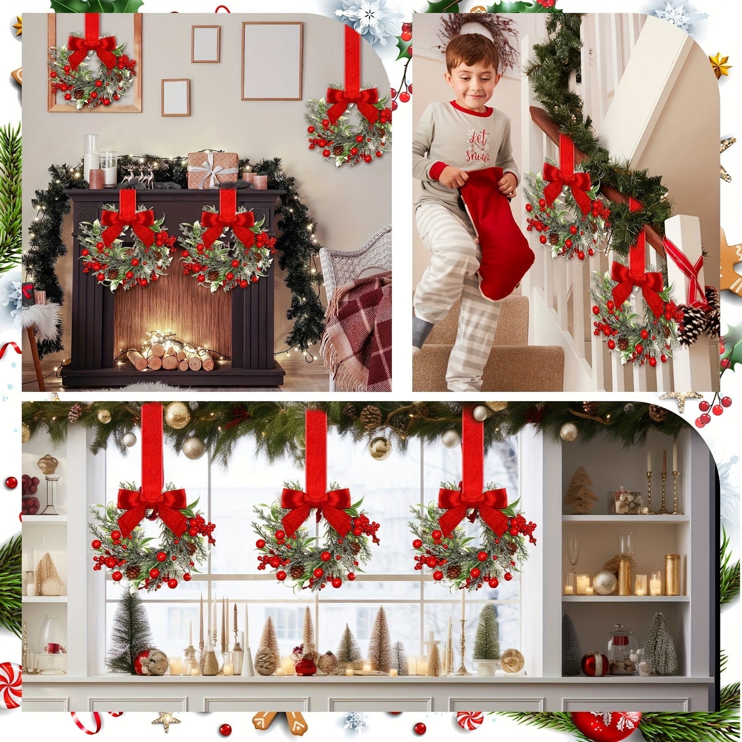 Traditional Christmas Wreath with Red Ribbon and Pinecones