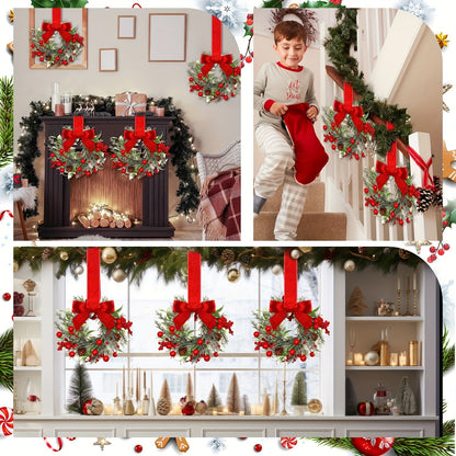 Traditional Christmas Wreath with Red Ribbon and Pinecones