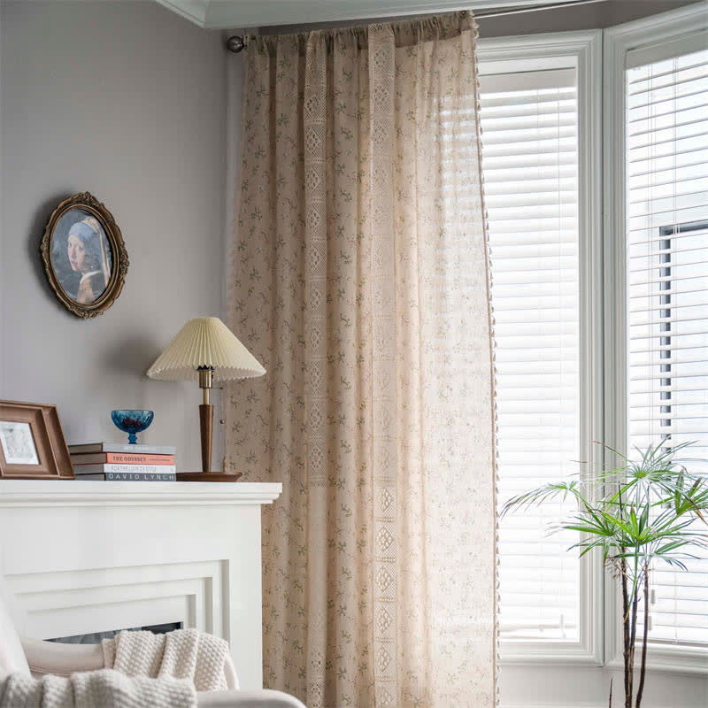 Colorful Plaid Patchwork Cotton Curtain with Tassels