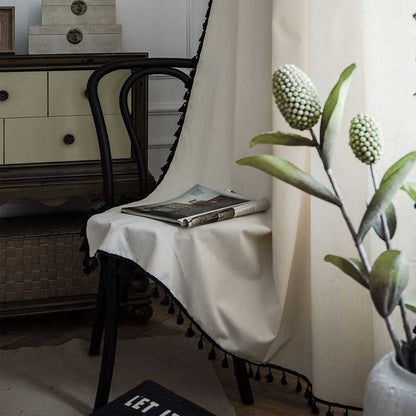 Natural Textured Beige Drapes with Black Trim