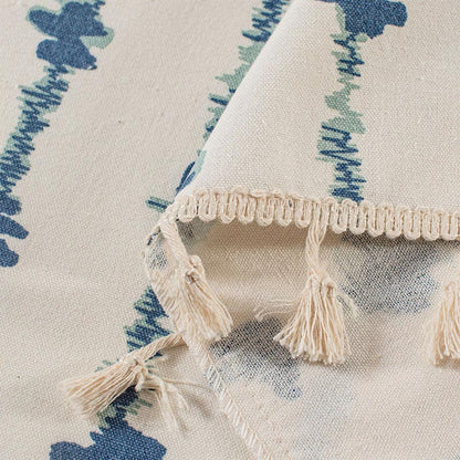 Navy Blue Tassel Door Curtain in Natural Cotton Fabric