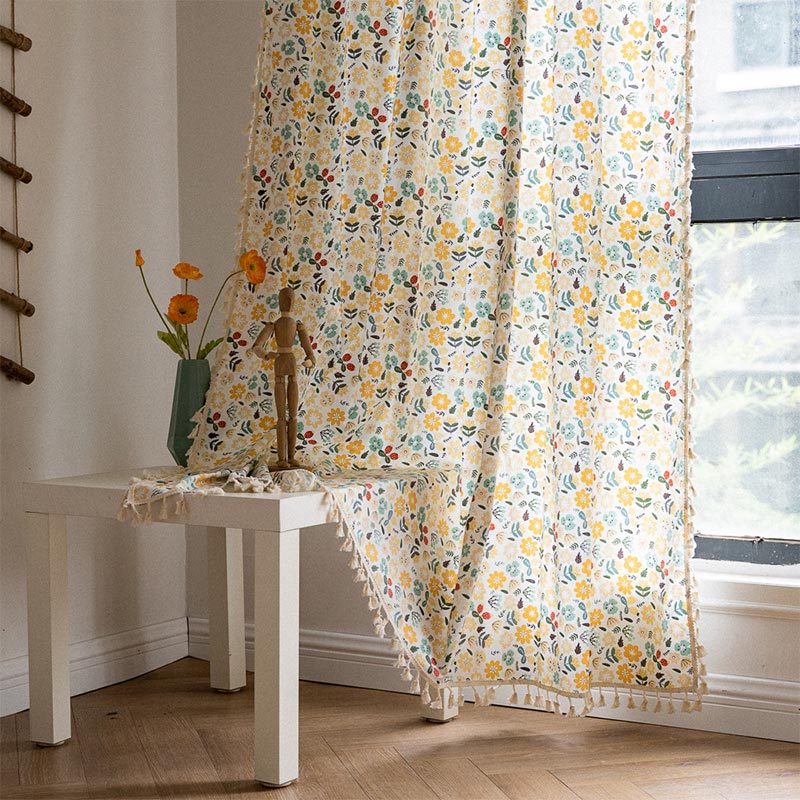 Bright Floral Sheer White Curtain Panel - Lusomart