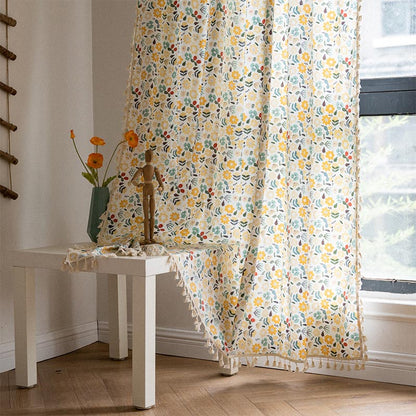 Bright Floral Sheer White Curtain Panel - Lusomart
