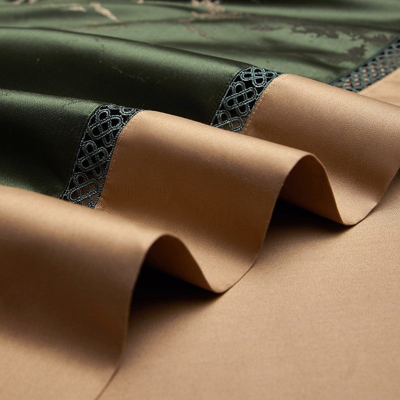 Luxury Green Cotton Duvet Cover Set with Marble Pattern