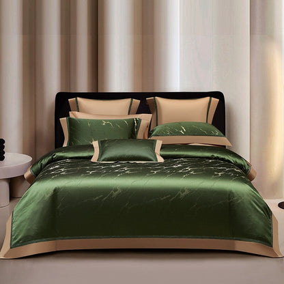 Luxury Green Cotton Duvet Cover Set with Marble Pattern - Lusomart