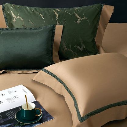 Luxury Green Cotton Duvet Cover Set with Marble Pattern