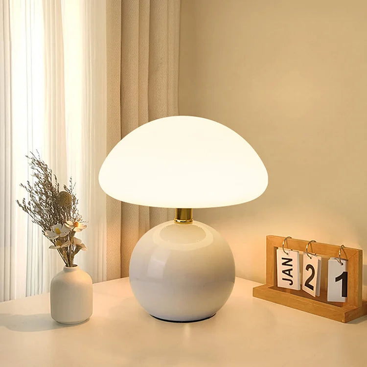 Rustic Cream Mushroom Table Light in Classic Retro Design