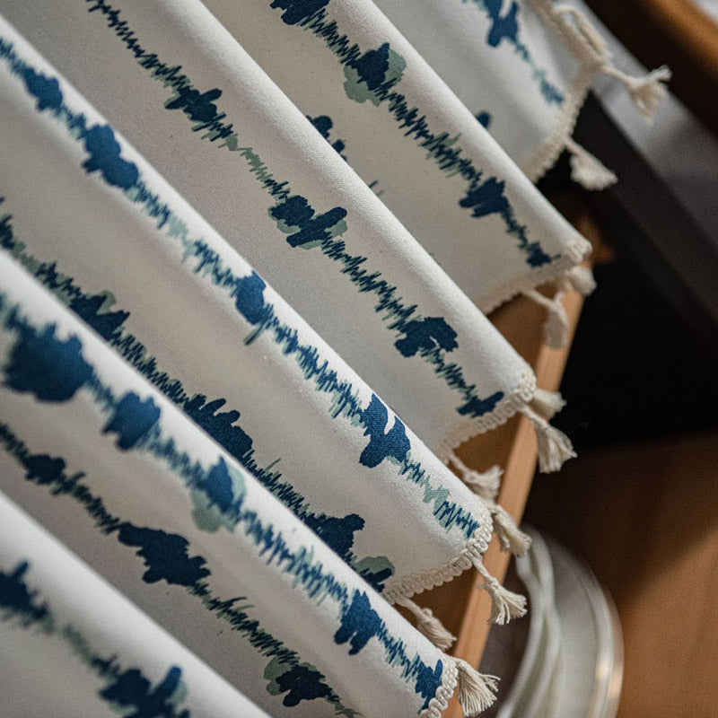 Navy Blue Tassel Door Curtain in Natural Cotton Fabric
