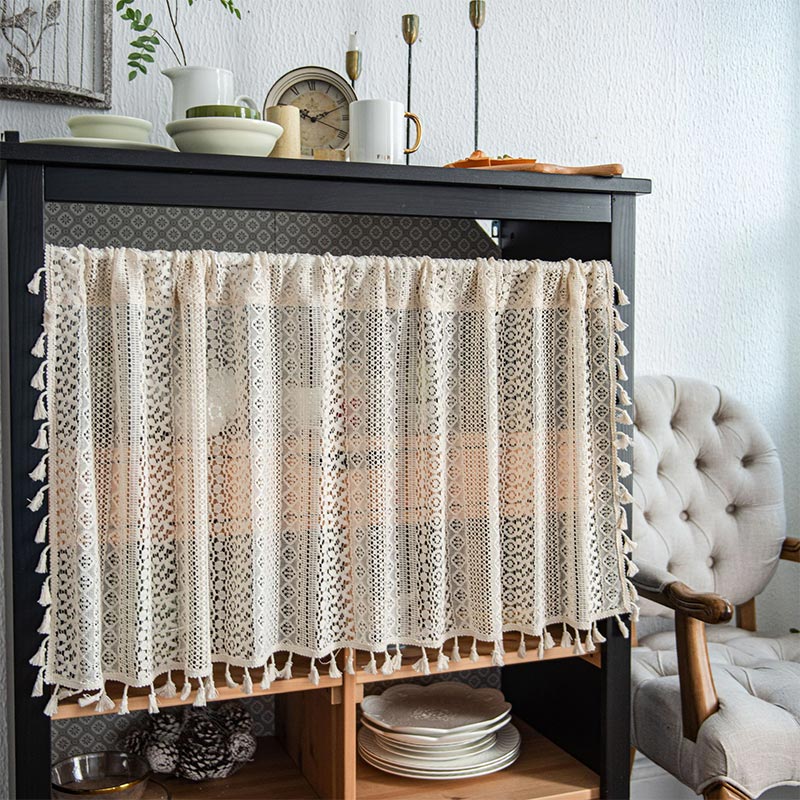 Sheer Layered Cotton Curtain with Delicate Lace Trim - Lusomart