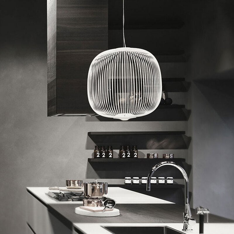 Colorful Spoke Pendant Light With Glass Shade