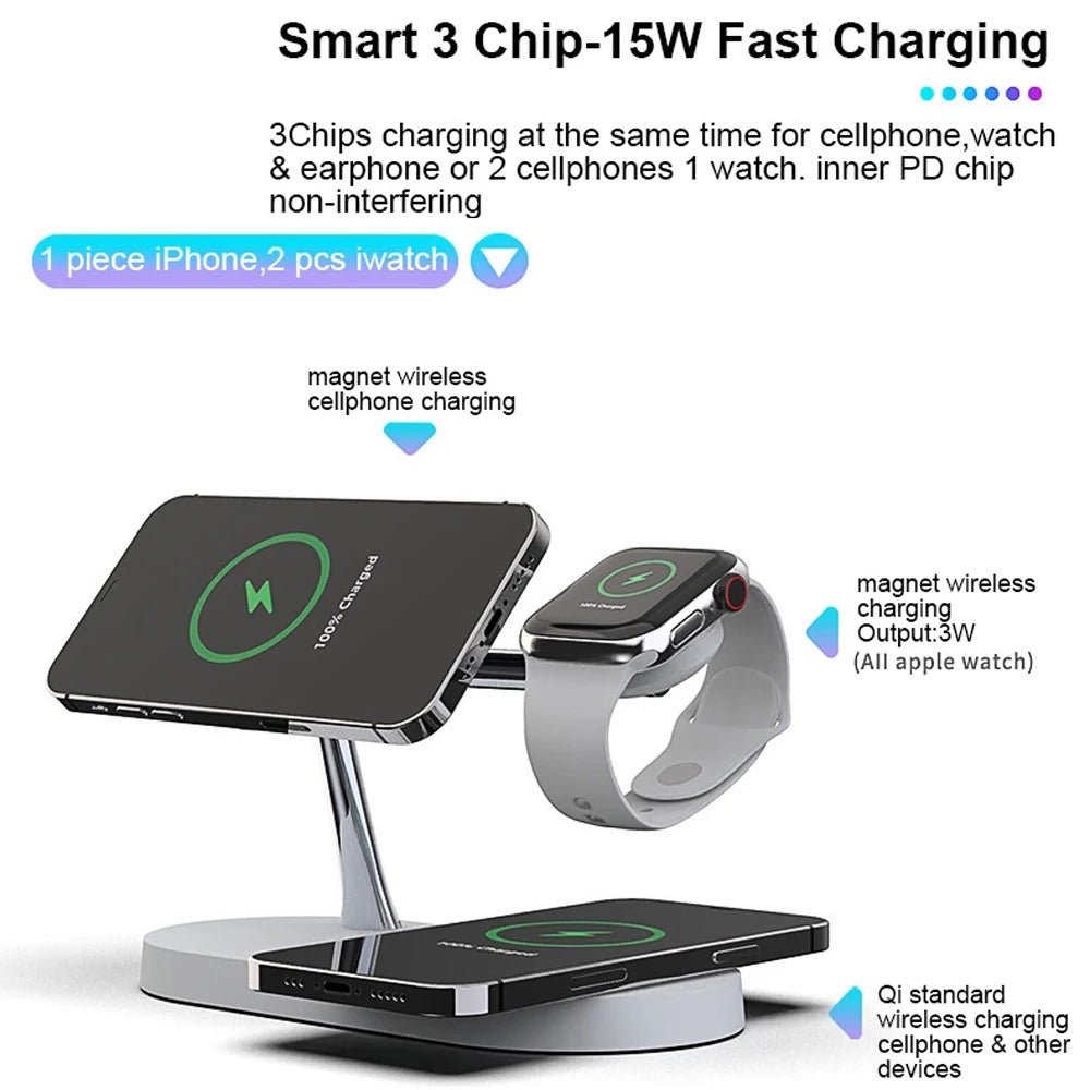 Compact 5-in-1 Phone Charging Dock with LED Nightlight