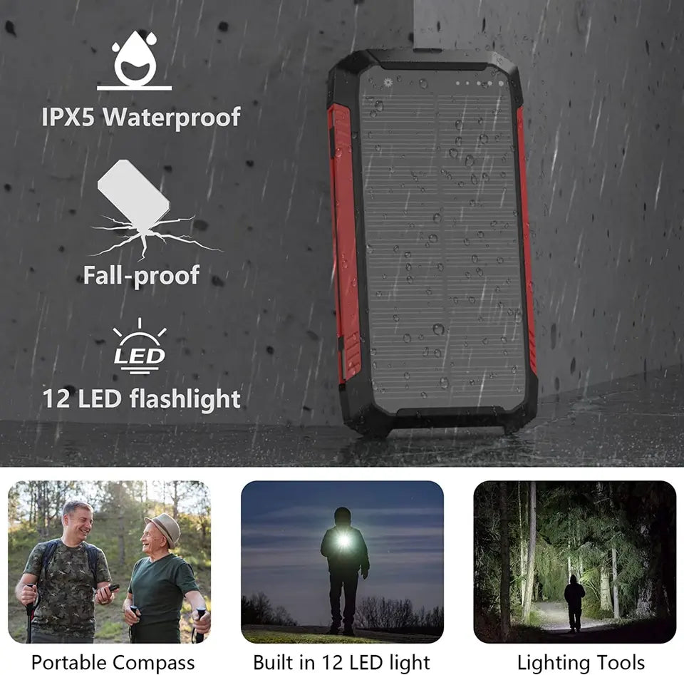 Waterproof Solar Powered Charger 30000mAh With Dual USB