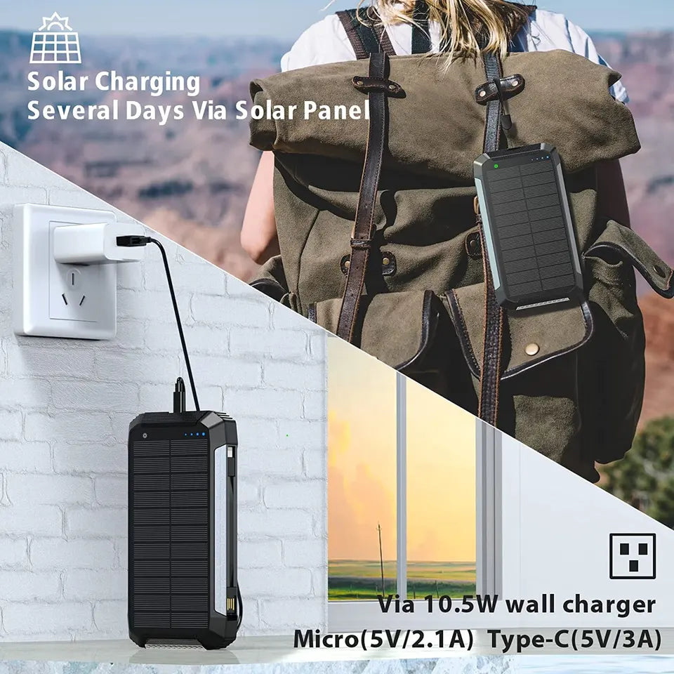 Waterproof Solar Powered Charger 30000mAh With Dual USB