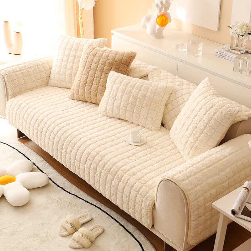 Fuzzy Slip Resistant Sofa Protector with Grip Bottom - Lusomart