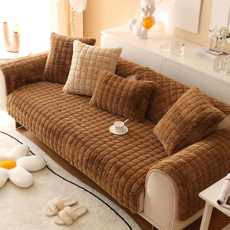 Fuzzy Slip Resistant Sofa Protector with Grip Bottom