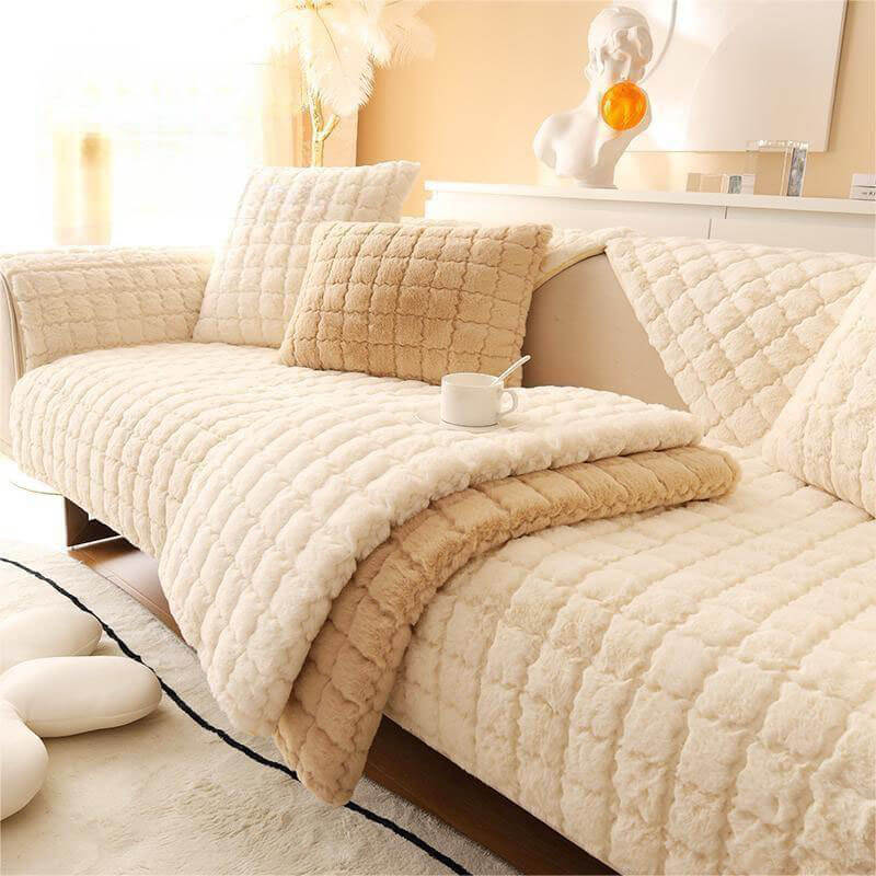 Fuzzy Slip Resistant Sofa Protector with Grip Bottom