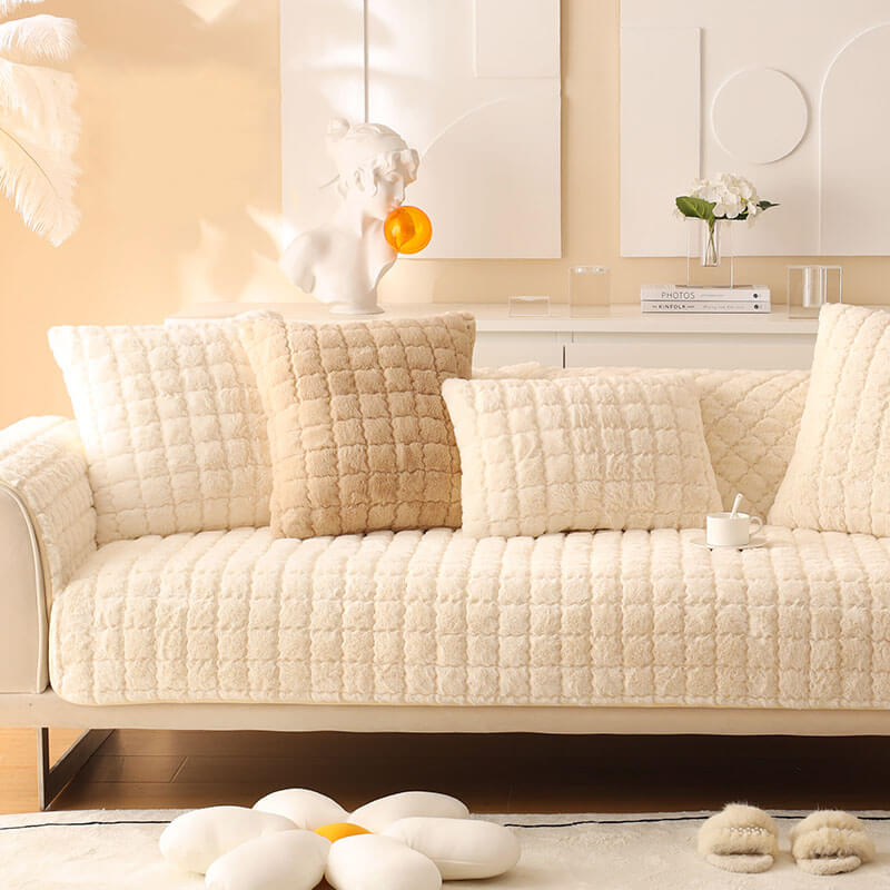 Fuzzy Slip Resistant Sofa Protector with Grip Bottom