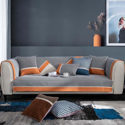 Plush Houndstooth Pattern Velvet Sofa Slipcover