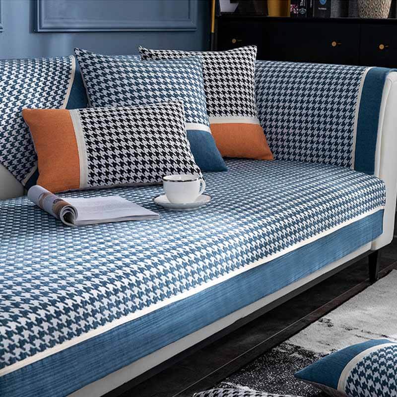Plush Houndstooth Pattern Velvet Sofa Slipcover