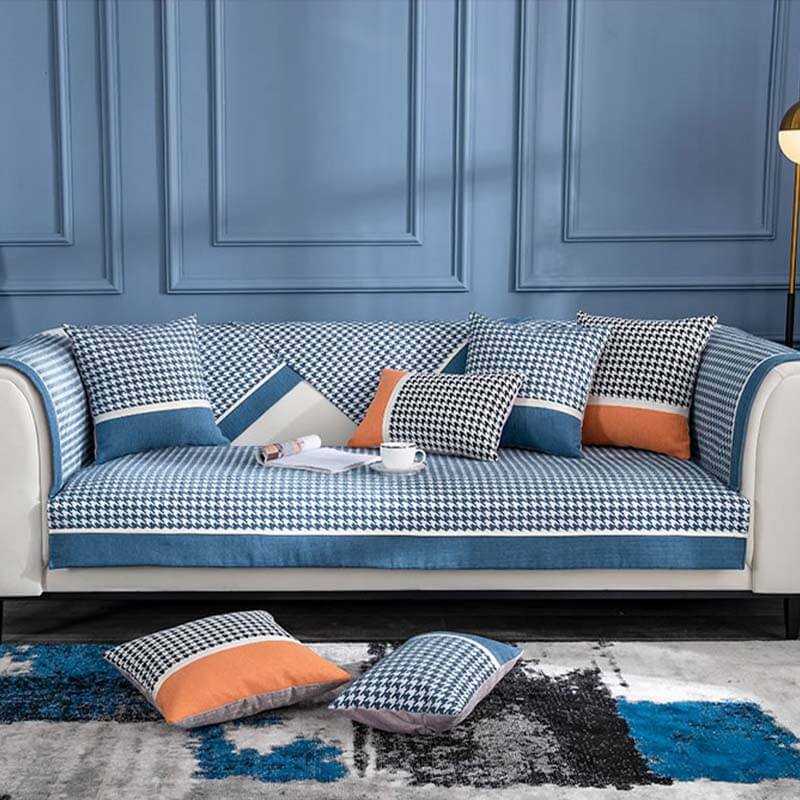 Plush Houndstooth Pattern Velvet Sofa Slipcover