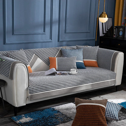 Plush Houndstooth Pattern Velvet Sofa Slipcover