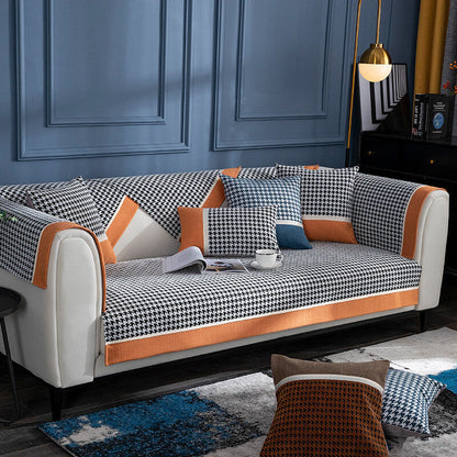 Plush Houndstooth Pattern Velvet Sofa Slipcover