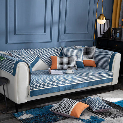 Plush Houndstooth Pattern Velvet Sofa Slipcover