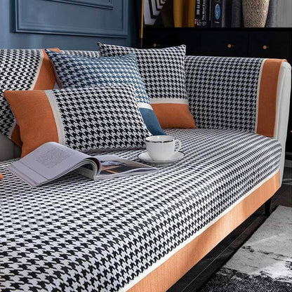 Plush Houndstooth Pattern Velvet Sofa Slipcover