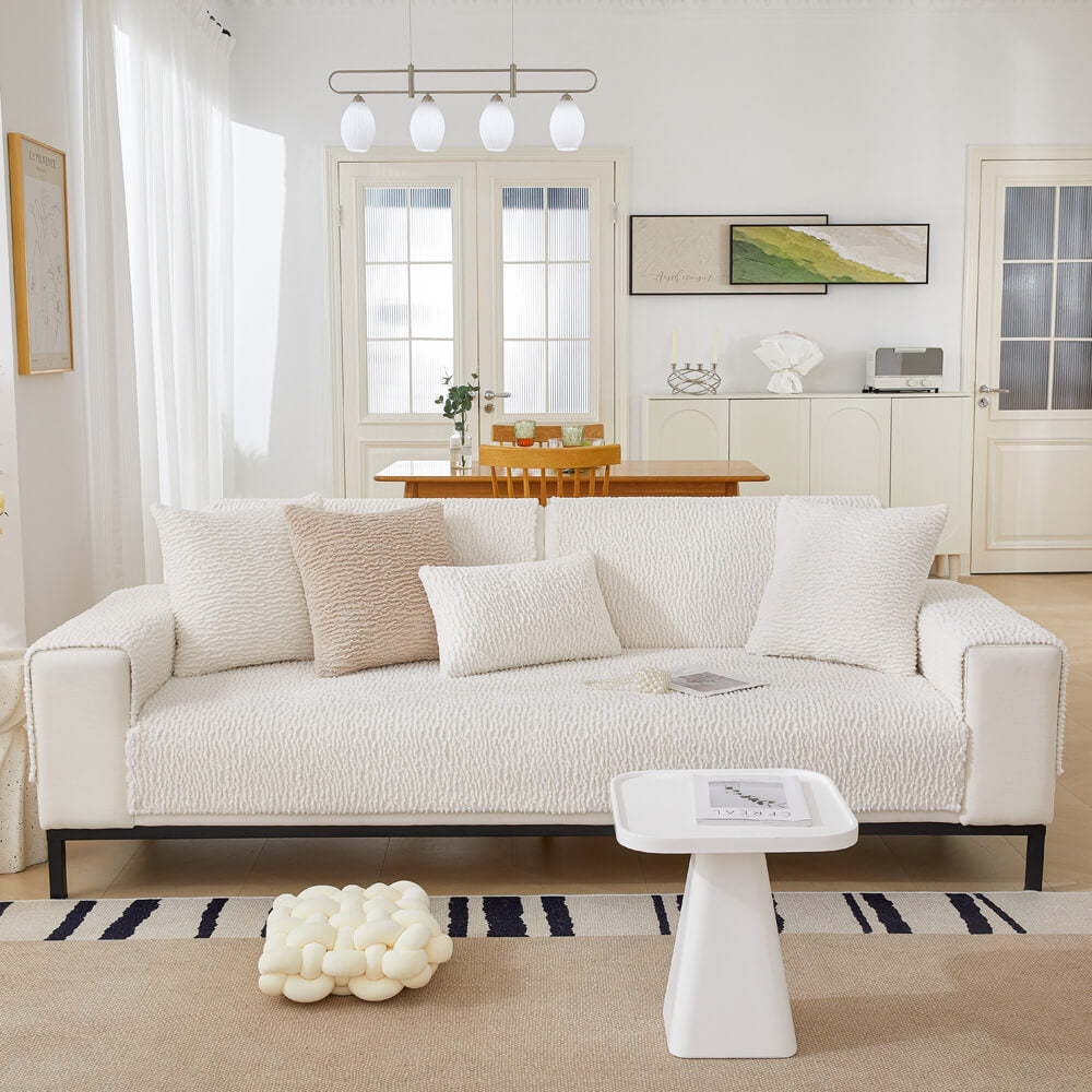 Beige Soft Fleece Protective Sofa Slipcover