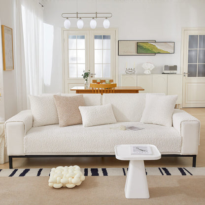 Beige Soft Fleece Protective Sofa Slipcover