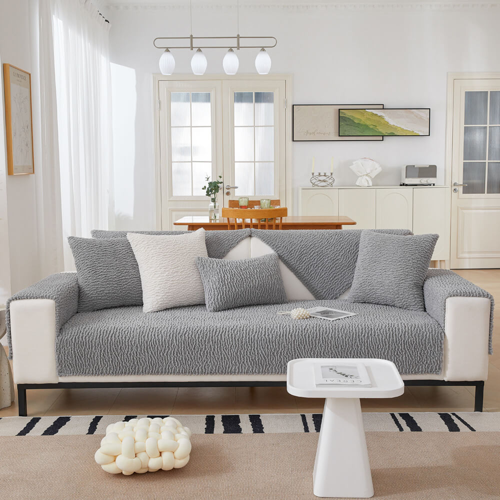 Beige Soft Fleece Protective Sofa Slipcover