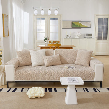 Beige Soft Fleece Protective Sofa Slipcover