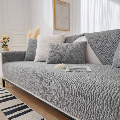 Beige Soft Fleece Protective Sofa Slipcover