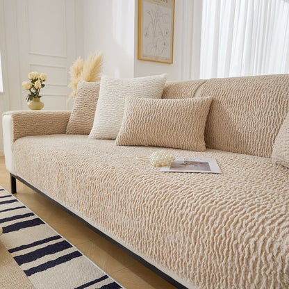 Beige Soft Fleece Protective Sofa Slipcover