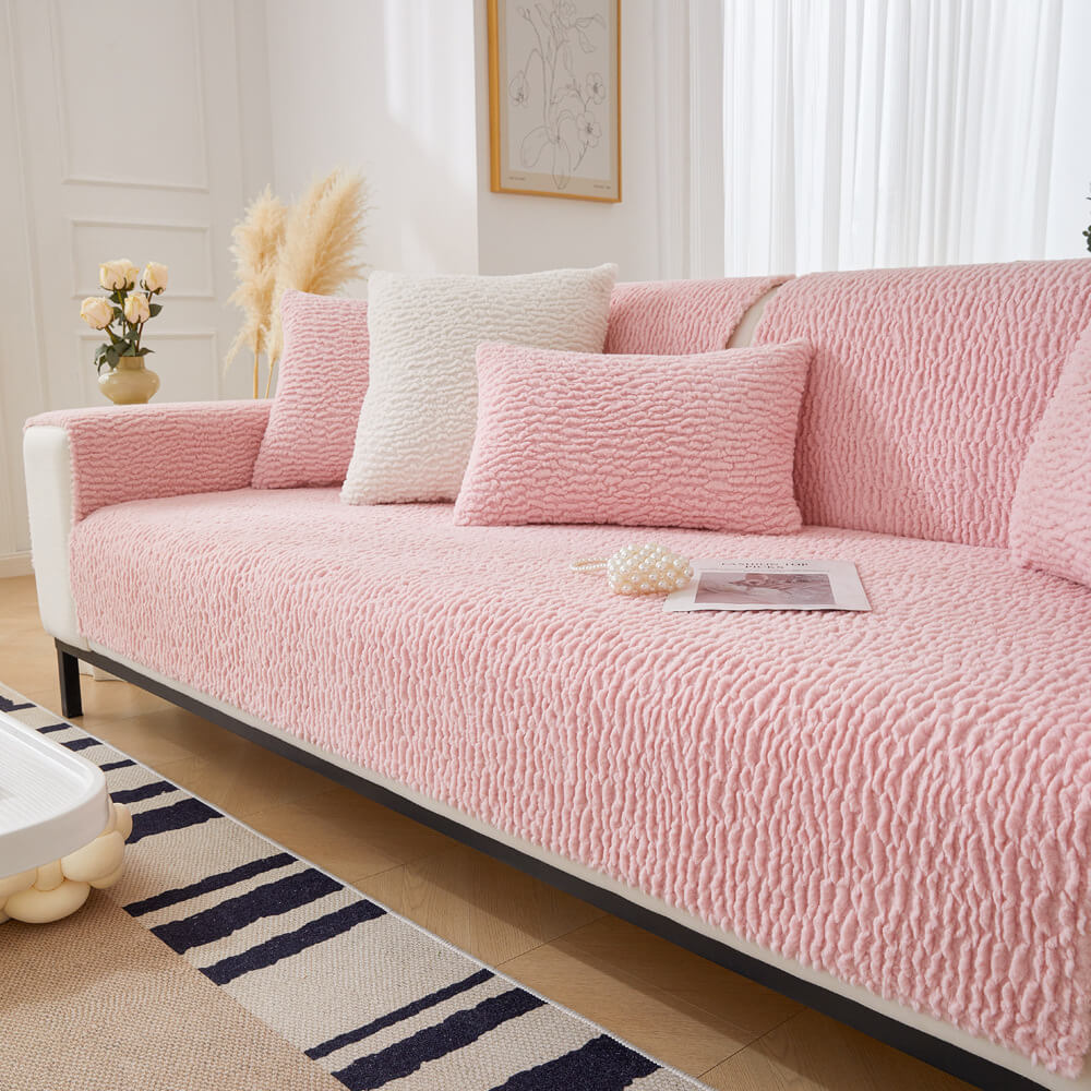Beige Soft Fleece Protective Sofa Slipcover