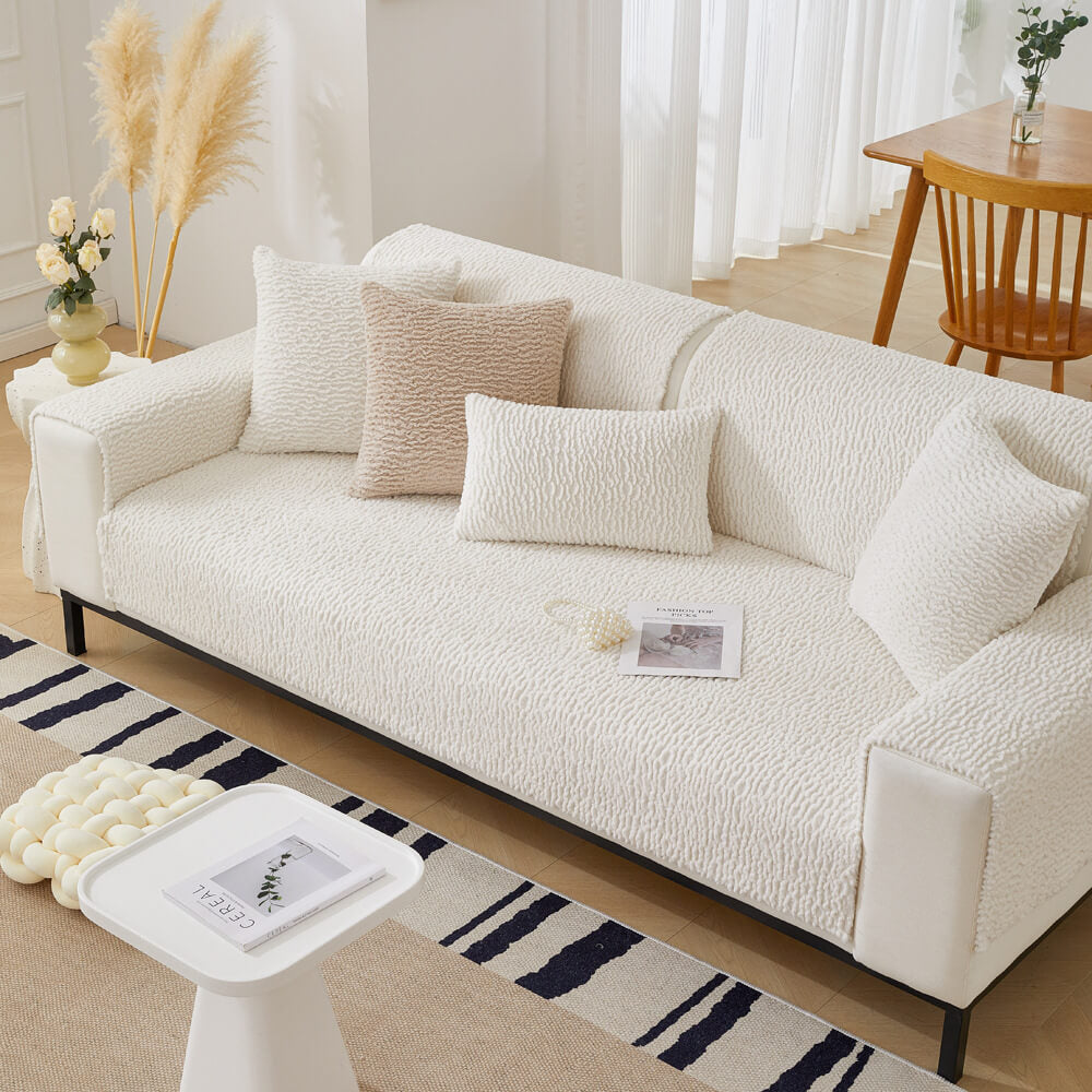 Beige Soft Fleece Protective Sofa Slipcover