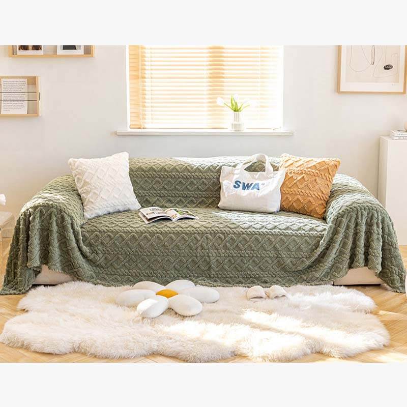 Plush Fleece Sofa Slipcover Soft Protective Cover