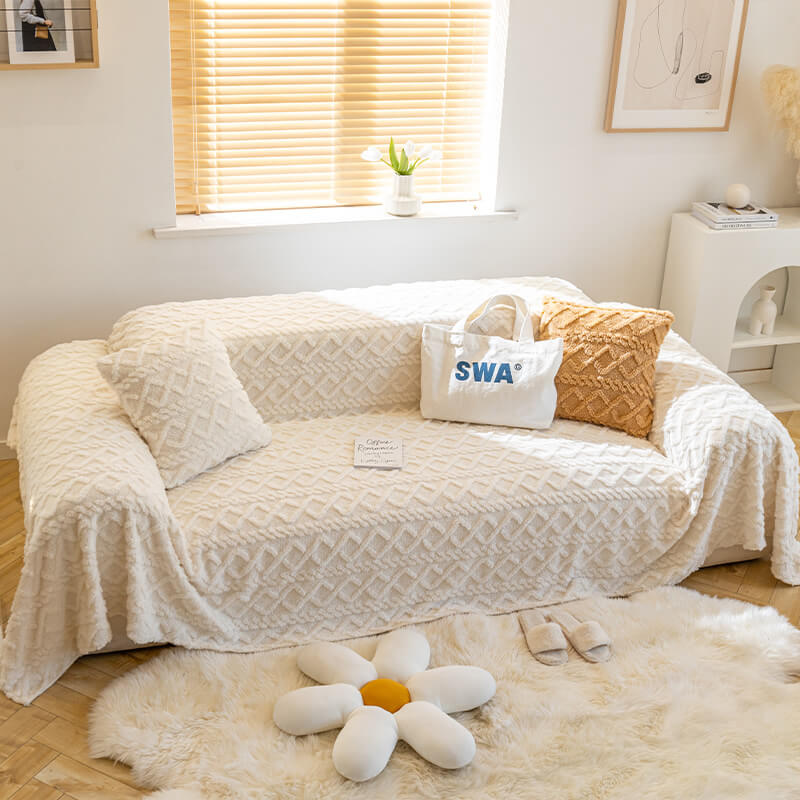 Plush Fleece Sofa Slipcover Soft Protective Cover