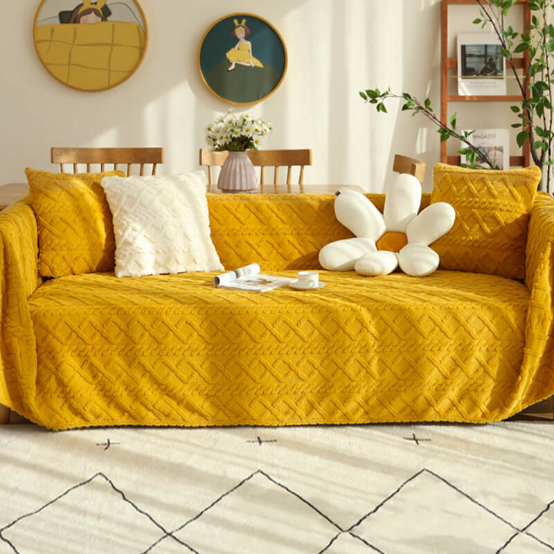 Plush Fleece Sofa Slipcover Soft Protective Cover