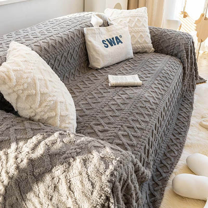 Plush Fleece Sofa Slipcover Soft Protective Cover