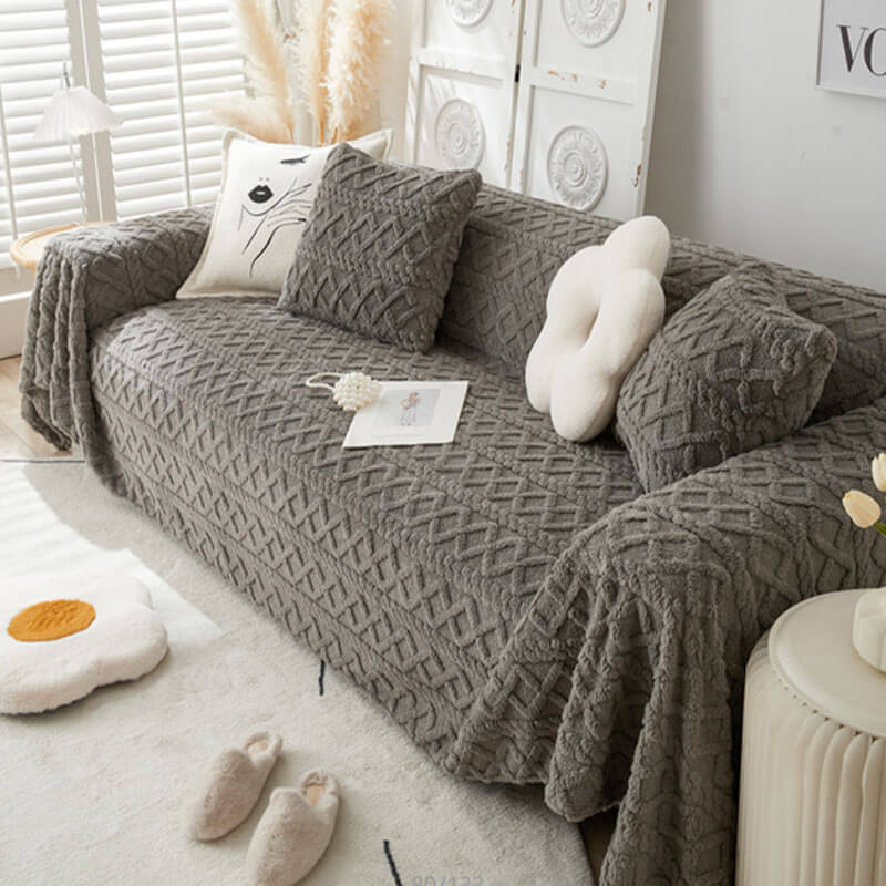 Plush Fleece Sofa Slipcover Soft Protective Cover