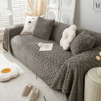 Plush Fleece Sofa Slipcover Soft Protective Cover
