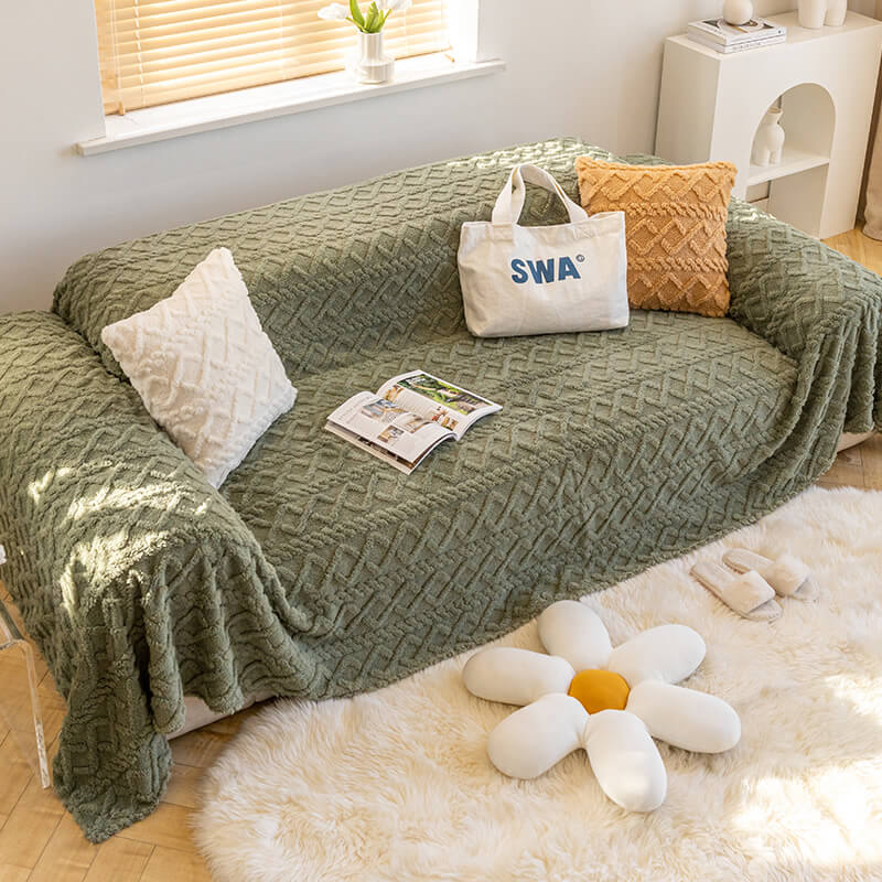 Plush Fleece Sofa Slipcover Soft Protective Cover