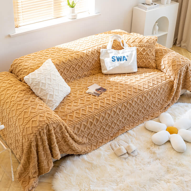 Plush Fleece Sofa Slipcover Soft Protective Cover