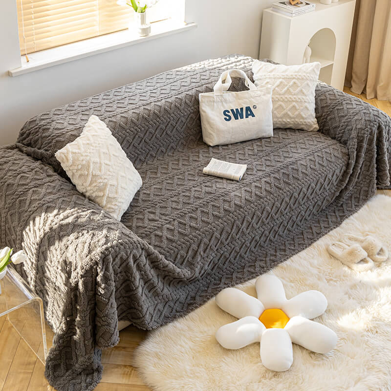 Plush Fleece Sofa Slipcover Soft Protective Cover