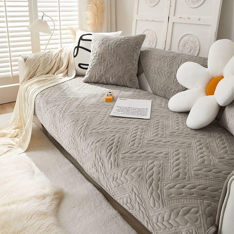Soft Plush Anti-Slip Sofa Cover with Embroidered Design - Lusomart